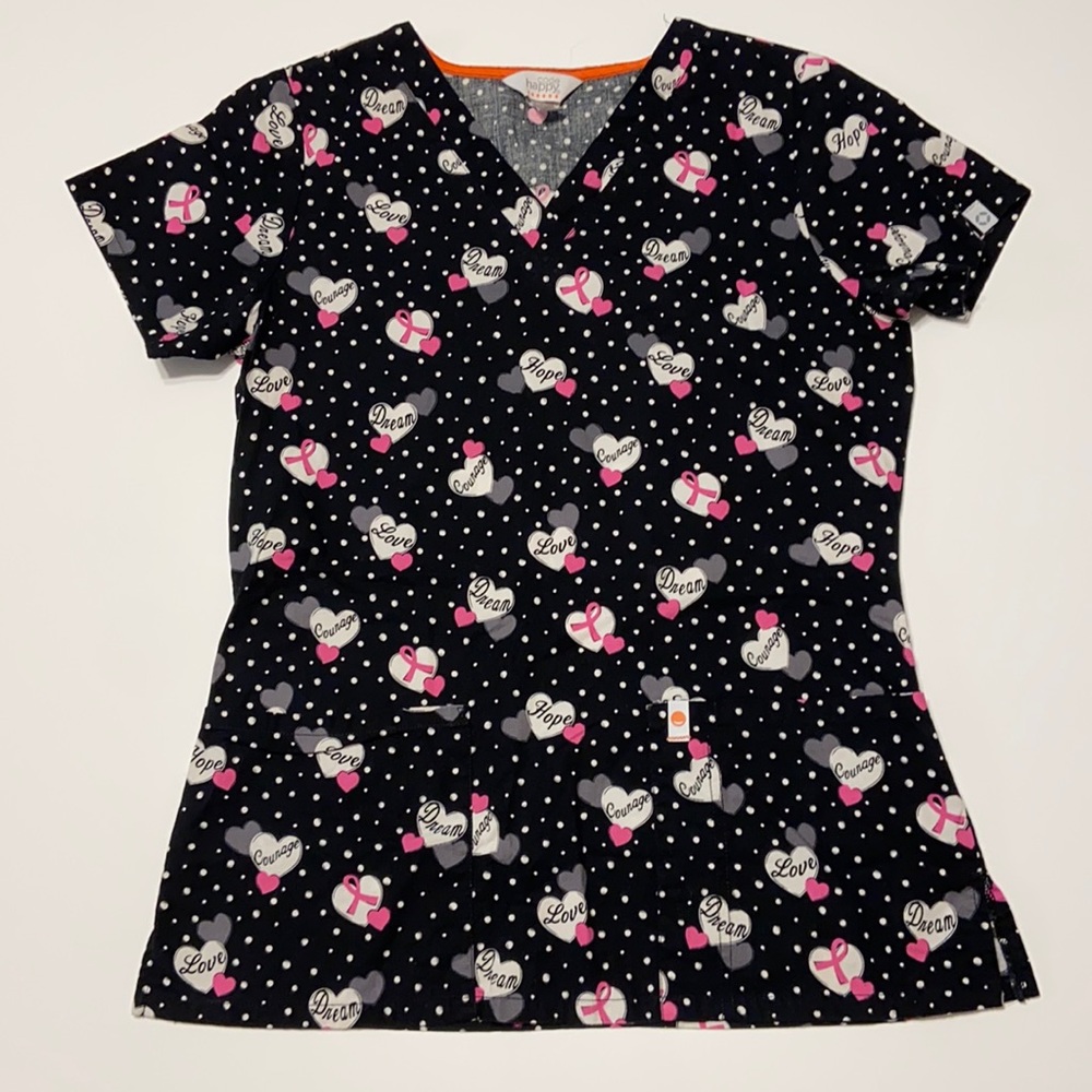 Code Happy Breast Cancer Awareness/ Support scrub top. Size: Small